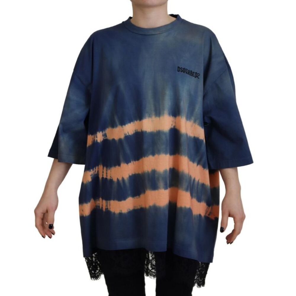 Dsquared² Blue Cotton Tie Dye Short Sleeves Lace Women's T-shirt